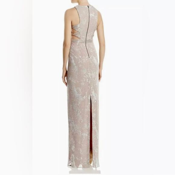 Women’s Formal Dress Size 14 Adrianna Papell Blush Pink Metallic Evening Gown - Picture 3 of 11